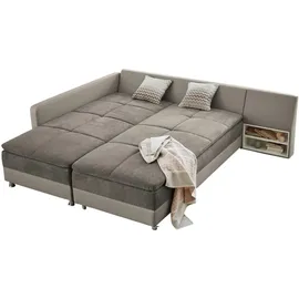 luma-home ECKSOFA-DAUERSCHLÄFER Doppelbett Federkern Bettkasten Couch in Grau Braun Beige / 15102 - Grau