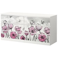 MyMaxxi Möbelfolie MyMaxxi - Klebefolie Möbel kompatibel mit IKEA Malm Kommode - Motiv Zauberland Blümchen - Möbelfolie selbstklebend - Dekofolie Tattoo Aufkleber Folie - Blume Blatt Schmetterling 160.2 cm x 63.3 cm