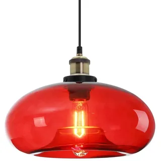 ZTTECH 28 cm Rot Glas Pendelleuchte im Industriellen Vintage-Design Geeignet für Kücheninseln, Schlafzimmer Esszimmer Höhenverstellbar E27 Glühbirnen Kompatibel (Rot)
