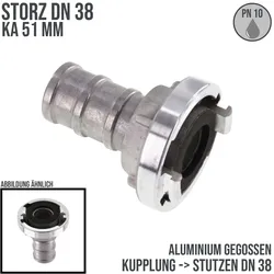 STORZ DN 38 KA 51 Saug Druck Kupplung -> Stutzen Tülle 38 mm Bau Feuerwehr Schla...