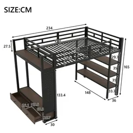stilvora Hochbett mit offenem Kleiderschrank 140 x 200 cm Metall schwarz