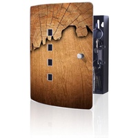 banjado Schlüsselkasten Edelstahl Holz (verstellbarer Magnetverschluss, mit 10 Haken), 24 x 21,5 x 7 cm schwarz