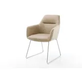 DELIFE Polsterstuhl Pejo-Flex, Kufengestell Edelstahl Mikrofaser Beige Vintage Taschenfederkern beige|weiß