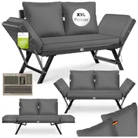 KESSER Gartenbank Polyrattan Gartensofa 4-in-1 mit Liegefunktion & Verstell-Funktion (Gartencouch mit Sitzkissen & Rückenkissen Extra Dicke & Weiche Polster), Balkon-Sofa Wetterfest für Garten, Balkon & Terrasse schwarz