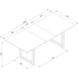 Finori Denver 160-200 x 75 x 90 cm anthrazit