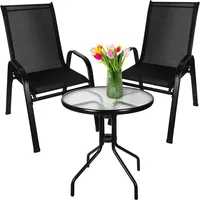 gardlov Bistro-Set 3-teilig Balkonmöbel-Set Tarassentisch Rund Gartenstühle Hochlehner Stapelbar Gehärtetes Glas Metal Wetterfest 23461
