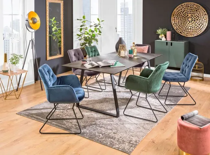 [de]sign & more Stuhl Varese Stoff Blau