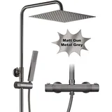 dylin gmbh Duschsystem mit Thermostat Gunmetal Grau 25x25cm