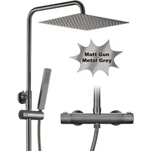 dylin gmbh Duschsystem mit Thermostat Gunmetal Grau 25x25cm