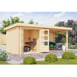 Karibu Holz Gartenhaus Set "Bastrup 2" mit Anbaudach,naturbelassen,2,2 x 2,2 m (B x T)