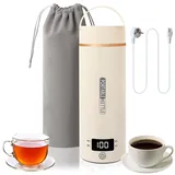 Reisewasserkocher Klein 500ML,Schnell Wasser Kochen Kleiner Wasserkocher Reise für Unterwegs Mini Wasserkocher Tragbarer 316 Edelstahl,Heizung Automatisch Abschalten für Tee,Kaffee,Babymilch(Beige)