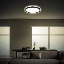 Briloner - LED Deckenlampe mit indirektem Licht, flach, neutralweißes Licht, Lampe, Deckenleuchte, Wohnzimmerlampe, LED Panel, Küchenlampe, Deckenbeleuchtung, 24x3 cm, Schwarz