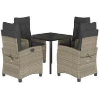 VidaXL 5-tlg. Garten-Essgruppe mit Kissen Hellgrau Poly Rattan