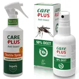 Care Plus 2er Set Insektenschutz – DEET 50% + Icaridin Textilspray – Komplettschutz für Haut & Kleidung, Tropen- & Zeckenschutz