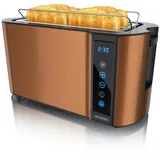 Arendo Toaster, 2 lange Schlitze, für 4 Scheiben, 1500 W, Langschlitz, Brötchenaufsatz, Wärmeisoliertes Gehäuse, Display, Touch beige