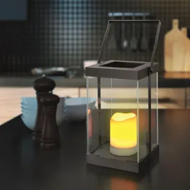 technik@all Technik All LED Design Laternen 2er Set 'Garda' – mit Flackerlicht, Timer & Batterien – Metall & Glas – Innen/Außen - Dunkelgrau