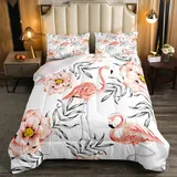 Homewish Flamingo Bettwäsche-Set 155x220, Rosa Lotusblume Tröster Sets Für Mädchen Frauen Teens Tier Blumenmuster Bettdecken Sets Botanisches Blatt Aquarell Daunendecke Mit 1 Kissenbezug