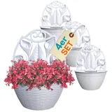 GarPet 4er Set Blumentopf Wand Blumentopf Wandmontage Wandblumentopf Wandvasen für Pflanzen Pflanzen Wandhalterung Wandtopf Außenbereich 32 cm Weiß Rattan Optik