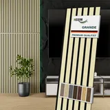HEXIM Akustikpaneele 140x30cm Holz Grande - Wandpaneele Platten Lamellen Holzpaneele Echtholzfurnier 21mm Filz Schalldämmung MDF Elfenbein (0,42m2 Light Ash)