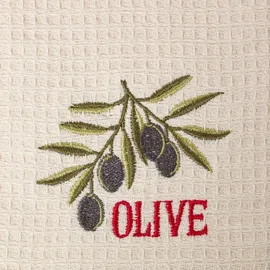 Homescapes Geschirrtücher Olive, 2er-Set Waffelpiqué 100% Baumwolle