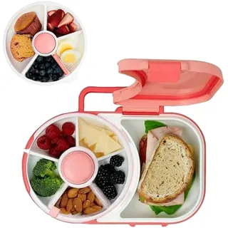 Kinder Snackbox mit Fächern und Deckel, Multifunktionale Baby Snack Spinner mit Tragbarem Box Set, Sicher Versiegelter Snackteller für Kleinkinder, Zuhause (Pink)