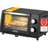 First Austria TZS First Austria 10 Liter Minibackofen 800 Watt bis 230 Grad, stufenlose Temperaturregelung, 60 Minuten Timer, 2 Einschubhöhen, Doppelglastür, Mini Ofen