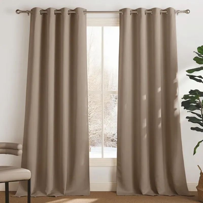 PONY DANCE Verdunkelungsvorhänge mit Ösen, 2 Paneele B140 x L245 cm (B55 x L96 Zoll), Cappuccino