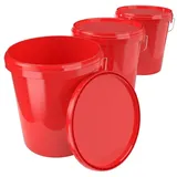 FixedByU - 3x Eimer mit Deckel Kunststoff Leereimer Griff 15,9l lebensmittelecht Rot