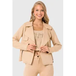 Lederimitatjacke CIPO & BAXX "Jacken", Damen, Gr. L, grau (stone), 100% Polyester, unifarben, casual, regular fit normal, Langarm, Jacken, in Wildleder-Optik