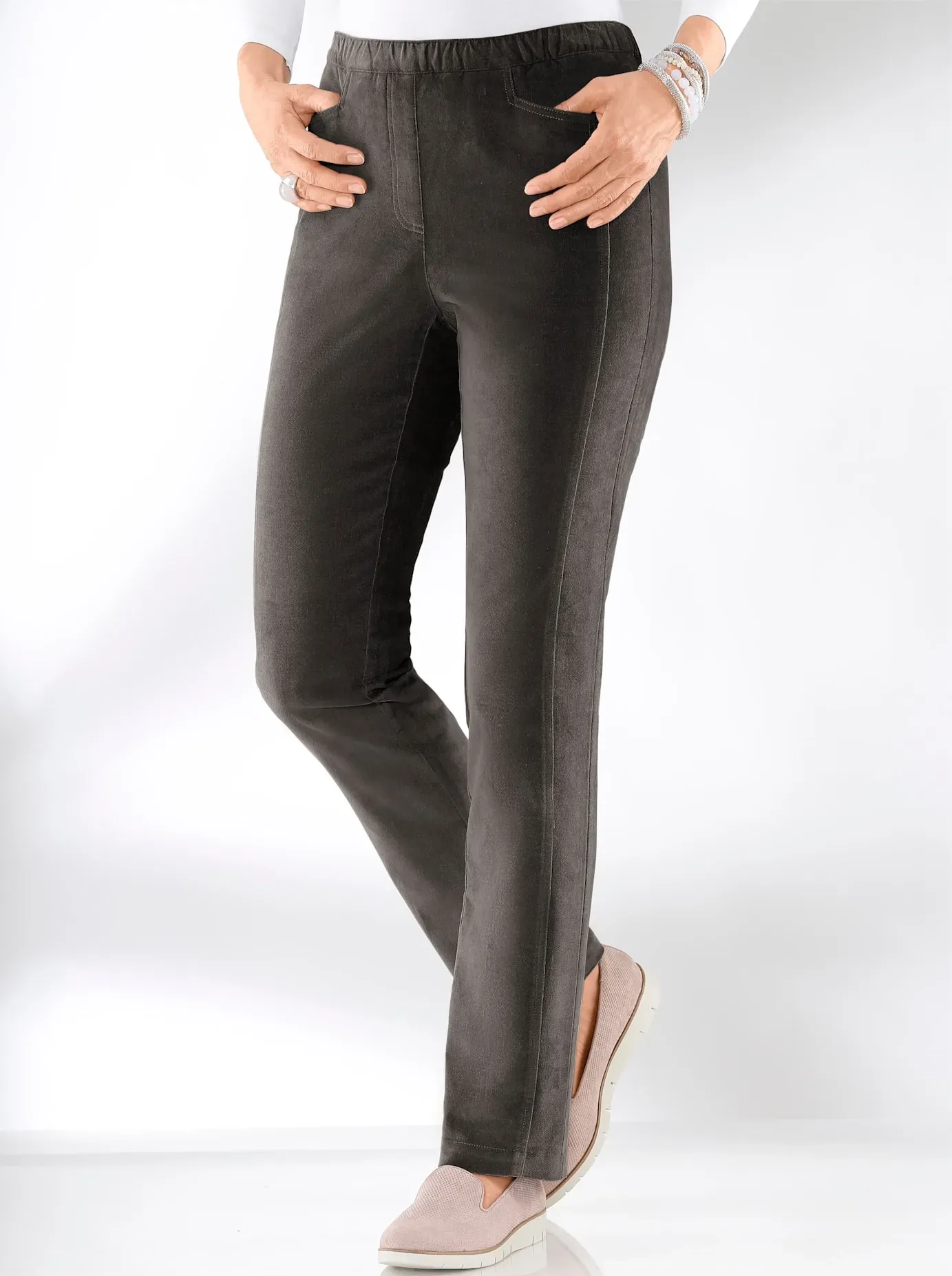 Schlupfhose CASUAL LOOKS, Damen, Gr. 38, Normalgrößen, grau, 98% Baumwolle, 2% Elasthan, unifarben, lang, Hosen Schlupfhose