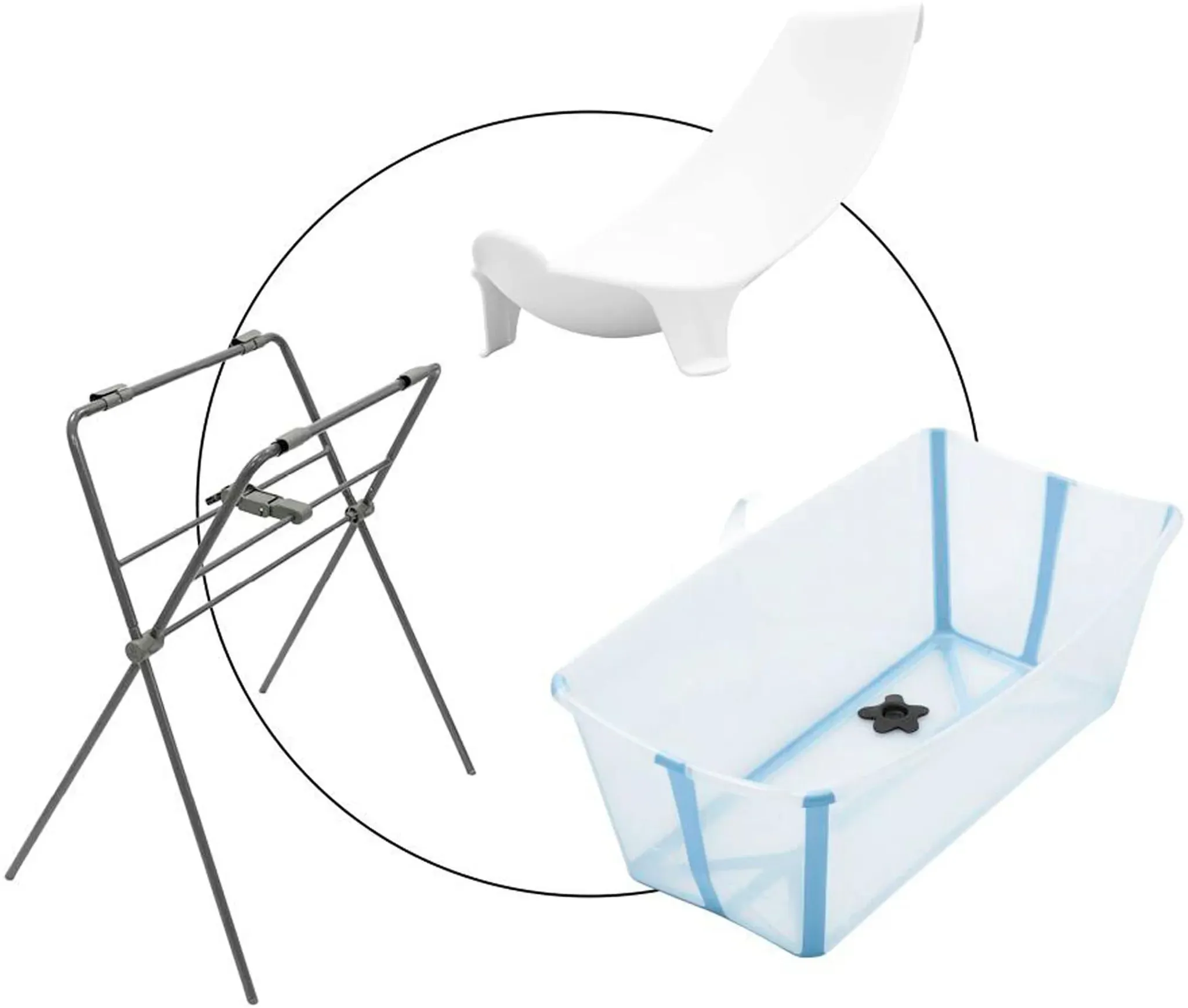 Stokke® FLEXIBATH Badewanne inkl. Badewannensitz Newborn Support und Badewannenständer, blau