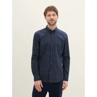 Tom Tailor Fitted Printed Poplin Langarmhemd Navy White Minimal Design M