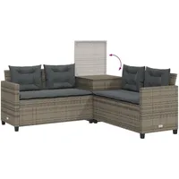 vidaXL Gartensofa in L-Form mit Tisch und Kissen Grau Poly Rattan