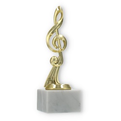 Pokal Kunststofffigur Notenschlüssel gold auf weißem Marmorsockel 19,7cm