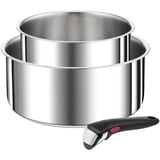 TEFAL Ingenio L9739302 Kochtopf-Set, 3-teilig, 16/20 cm + abnehmbarer Griff, stapelbar, Edelstahl, Induktion, Vielseitigkeit, platzsparend, Silber