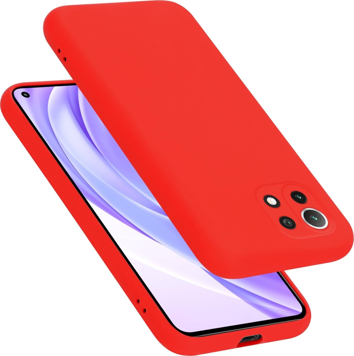 Cadorabo TPU Liquid Silicone Case Hülle für Xiaomi Mi 11 LITE (4G / 5G) / 11 LITE NE (Xiaomi 11 Lite 5G NE, Xiaomi Mi 11 Lite 5G, Xiaomi Mi 11 Lite), Smartphone Hülle, Rot