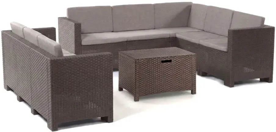 City Big 8-Sitzer Eck-Gartenmöbel-Set braun