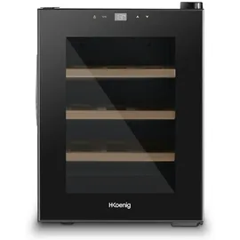 h.koenig AGE12 Weinkühlschrank / 12 Flaschen/Temperatur von 11°C bis 18°C/LED-Temperaturanzeige/Holzlagerböden