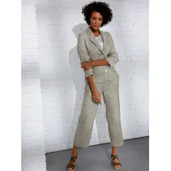 Jackenblazer CREATION L PREMIUM "Leinen-Blazer", Damen, Gr. 42, grün (khaki, weiß, meliert), 100% Leinen, Langarm, Blazer