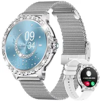 FITFLEX Smartwatch Damen mit Telefonfunktion, 1,35" HD Smart Watch Damen mit Herzfrequenz Schlafmonitor Schrittzähler, IP67 Wasserdicht Fitnessuhr mit 20 Sportmodi für Android iOS, Silber Mesh-Armband