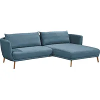 Schöner Wohnen Ecksofa SCHÖNER WOHNEN-KOLLEKTION "Pearl - 5 Jahre Hersteller-Garantie, auch in Bouclé L-Form" Sofas Gr. B/H/T: 270cm x 71cm x 160cm, Velours, Longchair rechts, blau (blaugrau) Maße (BHT): 27071160 cm, Füße aus Massivholz