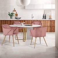 HOMYLIN Set mit 2 skandinavischen Esszimmerstühlen aus Samt mit Metallbeinen, Engineered Wood, Rosa, 54×53×75cm