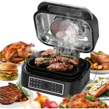 Grill und Heißluftfritteuse TurboAir 1800W, bis zu 6,5 L Volumen mit digitalem Temperaturfühler & Knusperplatte Fleischthermometer Elektrogrill T... - Schwarz