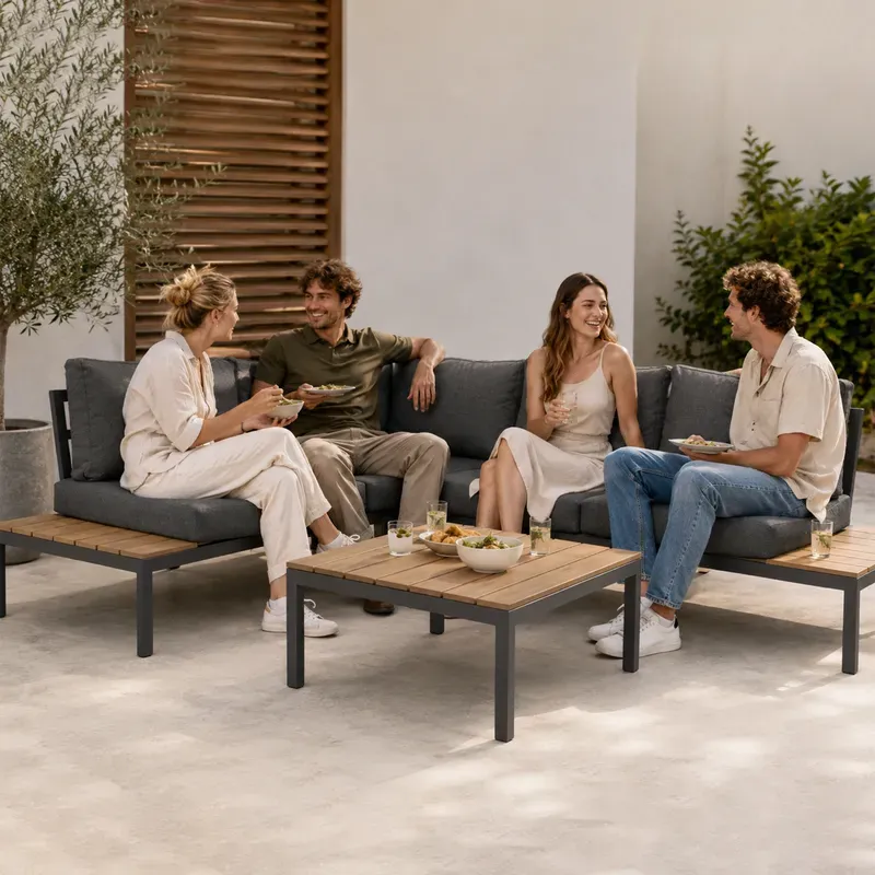 Terrabeta garden furniture steel garden corner sofa set with coffee table, table top in polywood