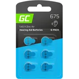 Green Cell Blister - 6 Stück Hörgerätebatterien batterien Typ/Größe Blau 675 P675 PR44 ZL1 Zinc Zinc-Air Akustische Zink-Luft-Hörgerätebatterien für Hörgeräte und Otoplastiken