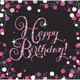 Amscan 9901182 - Servietten Happy Birthday, 16 Stück, 33 x 33 cm, Sparkling Celebration, Pink