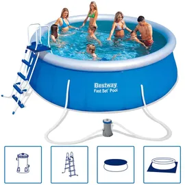BESTWAY Fast Set Aufstellpool ⌀ 457 x 122 cm Blau inkl. Filterpumpe + Leiter
