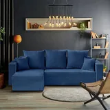 beautysofa L-förmiges Lounge-Ecke Hamlet L-Form Corner Sofa aus Cordstoff universelle Schlafsofa inkl. Schlaffunktion Bettkasten, Farbe: Blau - Blau