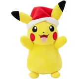 Pokémon PKW3376-20 cm Winter Plüsch - Pikachu mit Weihnachtsmütze, offizielles Plüsch