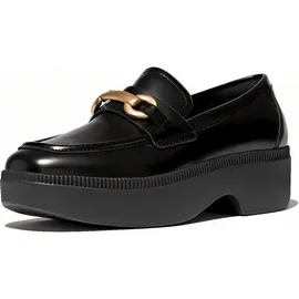 FitFlop F-luma Damen-Slipper aus Leder, mit Keilabsatz, Chunky-Snaffle, Schwarz, 7 - 38 EU